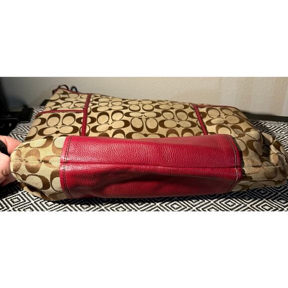 Coach Signature C Park Hobo Shoulder Bag Khaki Crimson F30341 - Picture 7 of 13